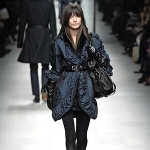 Burberry FW 2007 RTW Pleated Collar Trench Coat Teal Nylon Vintage Runway w Belt
